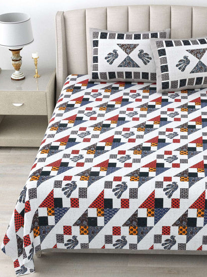100% Pure Cotton Traditional Printed Bedsheet for Double Bed King Size Bedsheet with 2 Pillow Covers