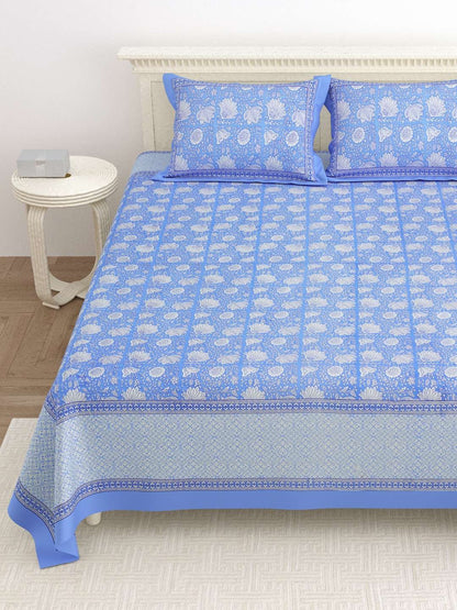 100% Pure Cotton Traditional Printed Bedsheet for Double Bed King Size Bedsheet with 2 Pillow Covers