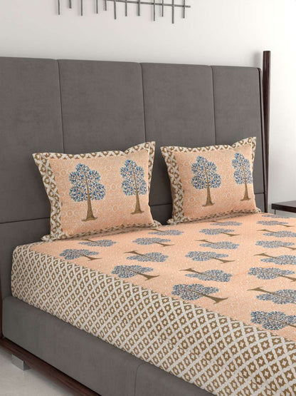100% Pure Cotton Traditional Printed Bedsheet for Double Bed King Size Bedsheet with 2 Pillow Covers