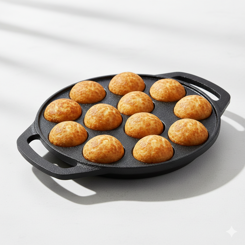 Esspy 12 Pit Pre-Seasoned Cast Iron Paniyaram Pan | Non-stick | Induction Friendly | Appe/Paddu Pan | 100% Pure & Toxin-Free | Gunta Ponganalu/Paddu | Cast Iron Cookware