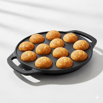 Esspy 12 Pit Pre-Seasoned Cast Iron Paniyaram Pan | Non-stick | Induction Friendly | Appe/Paddu Pan | 100% Pure & Toxin-Free | Gunta Ponganalu/Paddu | Cast Iron Cookware