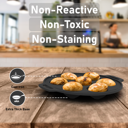 Esspy 7 Pit Pre-Seasoned Cast Iron Paniyaram Pan | Non-stick | Induction Friendly | Appe/Paddu Pan | 100% Pure & Toxin-Free | Gunta Ponganalu/Paddu | Cast Iron Cookware