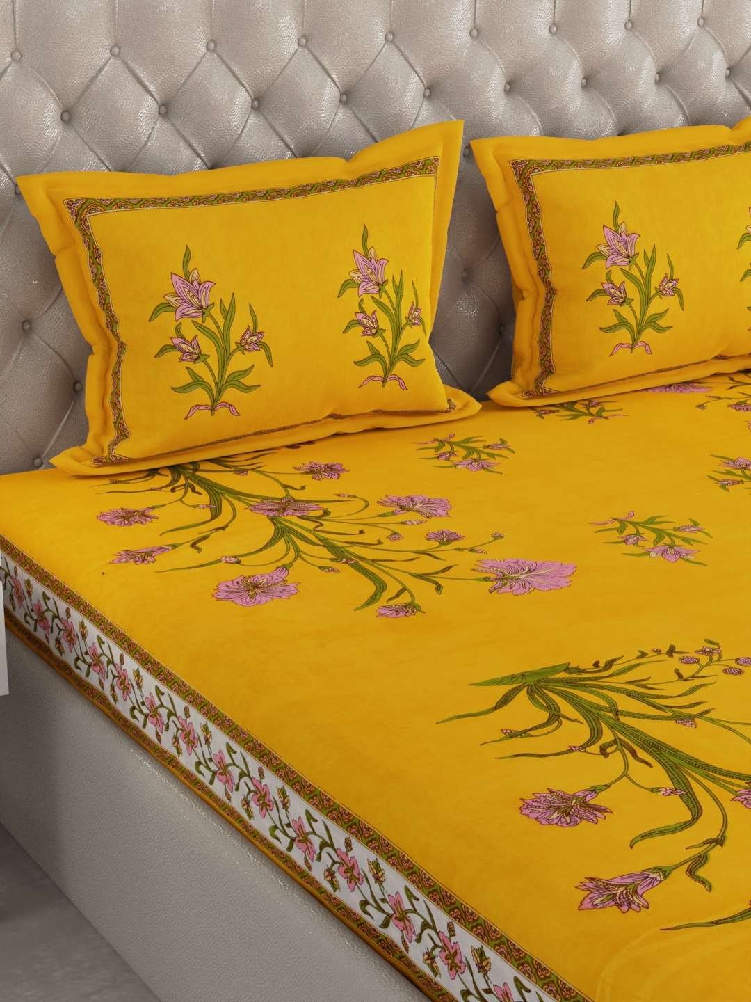 100% Pure Cotton Traditional Printed Bedsheet for Double Bed King Size Bedsheet with 2 Pillow Covers