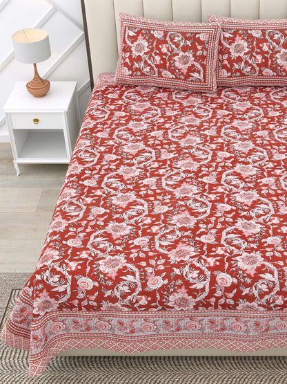 100% Pure Cotton Traditional Printed Bedsheet for Double Bed King Size Bedsheet with 2 Pillow Covers
