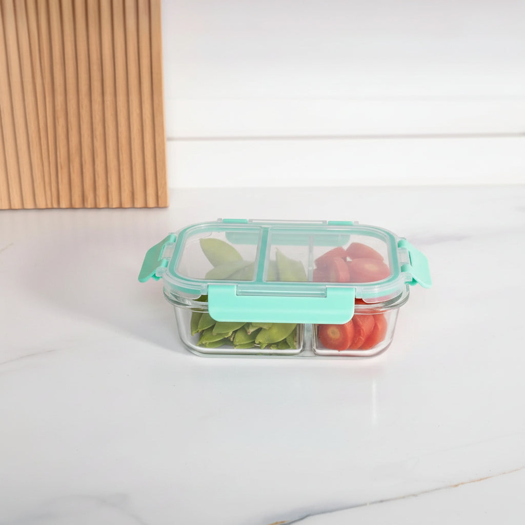 Borosilicate Glass Tiffin Box | 1050ml | Wooden Lid | Leak-Proof | Transparent