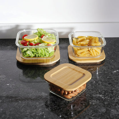 The Better Home Zest Series Borosilicate Food Containers with Bamboo Lid | 3pcs 320ml 520ml 800ml