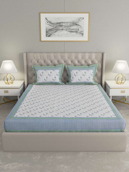 100% Pure Cotton Traditional Printed Bedsheet for Double Bed King Size Bedsheet with 2 Pillow Covers