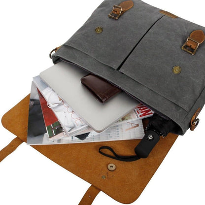 Craftshades – 11*15″ Handcrafted Canvas+ Goat Leather Laptop Bag (Brown) | 100% Genuine Leather