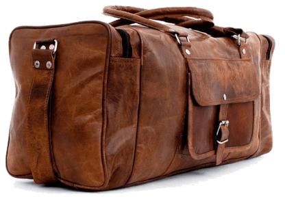 28 Inch Craftshades – 3 Compartments (Expandable) Handcrafted Duffle Goat Leather Bag (Brown) | 100% Genuine Leather