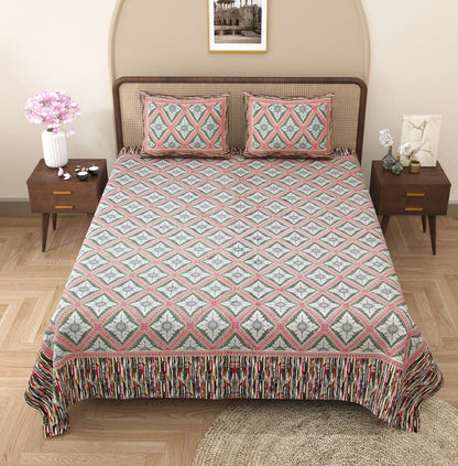 100% Pure Cotton Traditional Printed Bedsheet for Double Bed King Size Bedsheet with 2 Pillow Covers