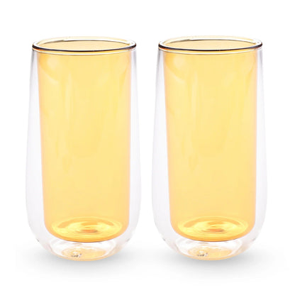 UMAI Double Wall Glass Coffee Mugs Set of 2 (240ml) | Yellow
