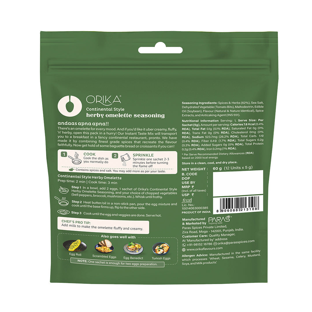 Continental Style Herby Omelette Seasoning-12 single use sachets