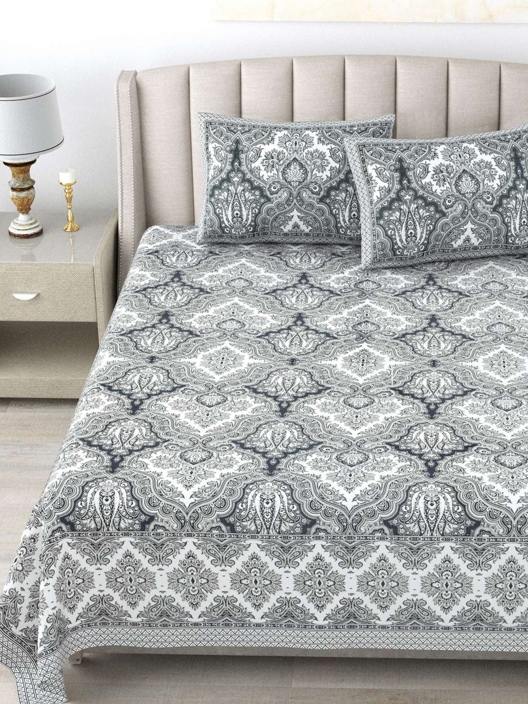 100% Pure Cotton Traditional Printed Bedsheet for Double Bed King Size Bedsheet with 2 Pillow Covers