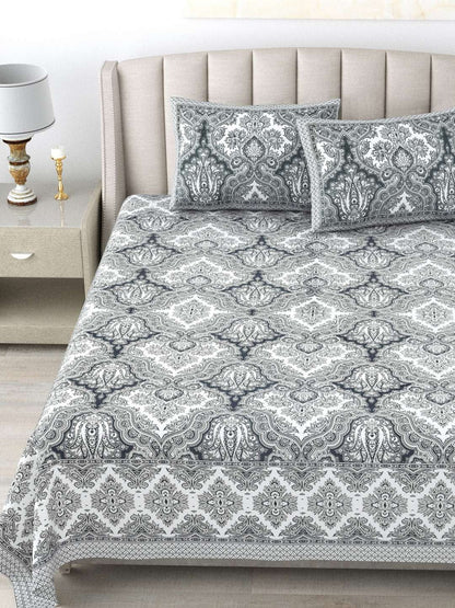 100% Pure Cotton Traditional Printed Bedsheet for Double Bed King Size Bedsheet with 2 Pillow Covers