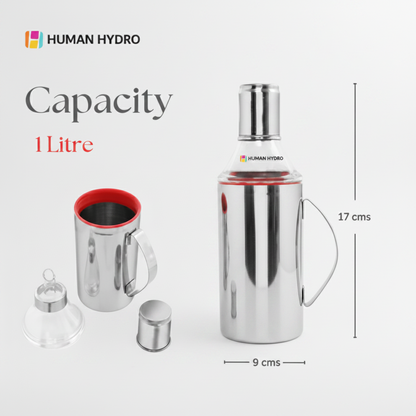 Human Hydro Stainless Steel Oil Dispenser Bottle  - Set of 2 (1000ml Each )