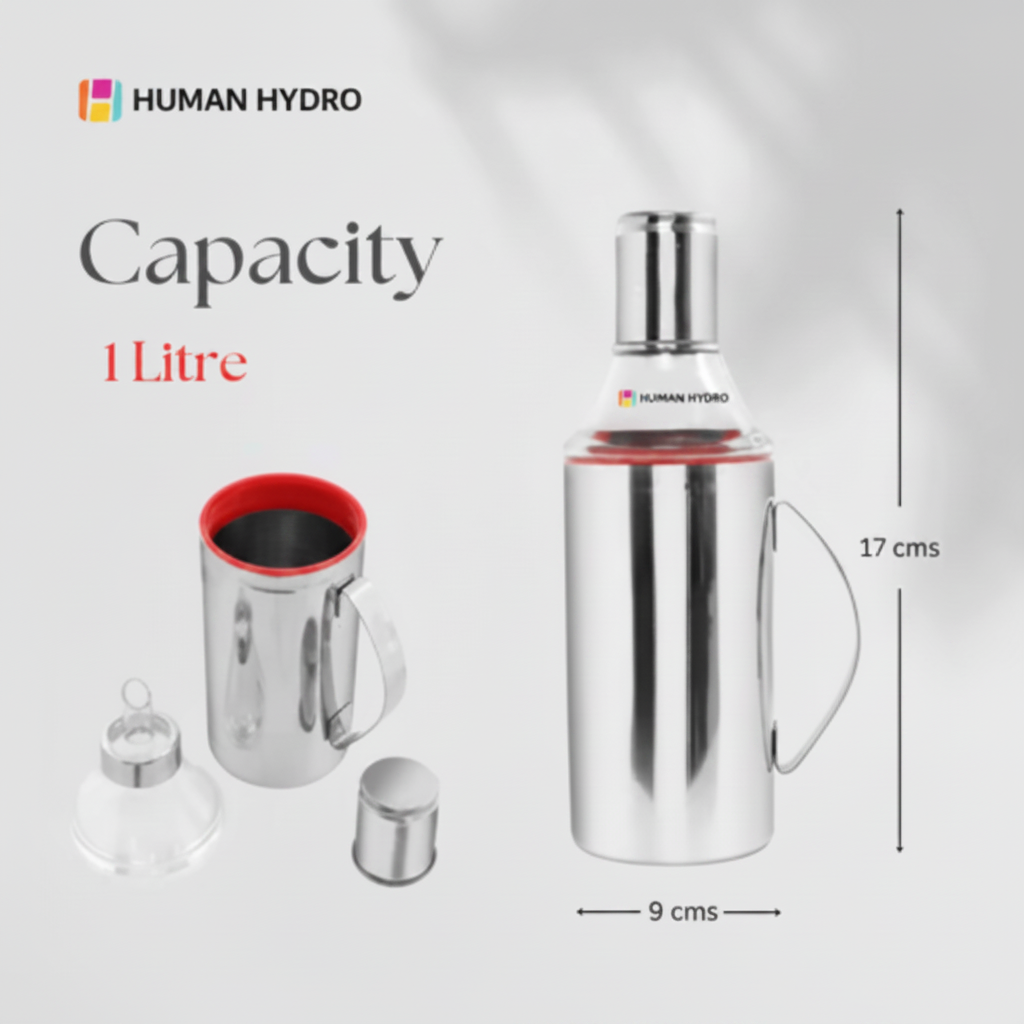 Human Hydro Stainless Steel Oil Dispenser - Set of 3 (1000ml Each )