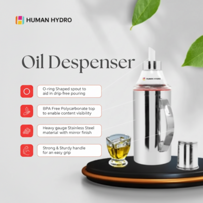 Human Hydro Stainless Steel Oil Dispenser Bottle  - Set of 2 (1000ml Each )