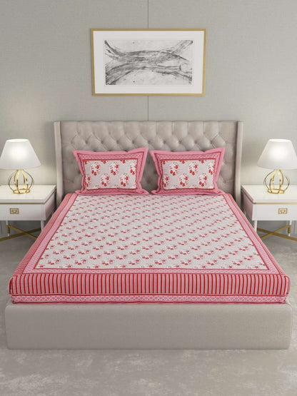 100% Pure Cotton Traditional Printed Bedsheet for Double Bed King Size Bedsheet with 2 Pillow Covers