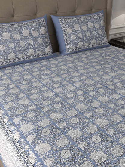 100% Pure Cotton Traditional Printed Bedsheet for Double Bed King Size Bedsheet with 2 Pillow Covers