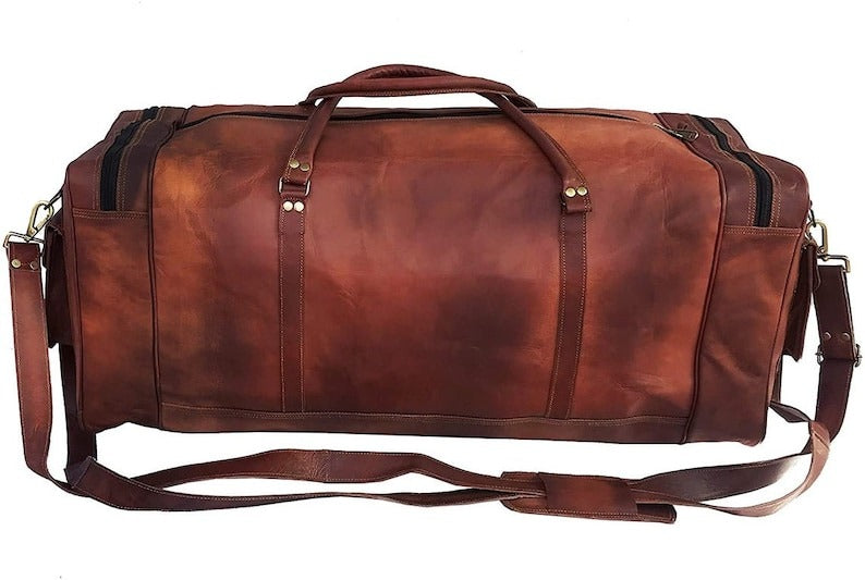 28 Inch Craftshades – 3 Compartments (Expandable) Handcrafted Duffle Goat Leather Bag (Brown) | 100% Genuine Leather