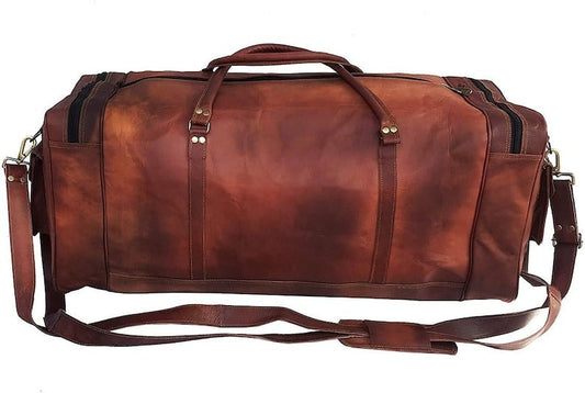 28 Inch Craftshades – 3 Compartments (Expandable) Handcrafted Duffle Goat Leather Bag (Brown) | 100% Genuine Leather