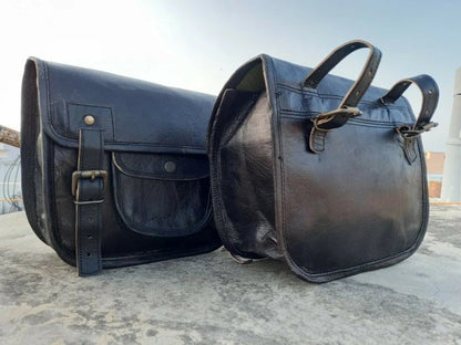 Craftshades Motorcycle Saddlebags Leather Bag Black Saddle Panniers Bags Large Bike Luggage 2 BAGS