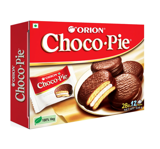 Orion Choco Pie Chocolate Coated Soft Biscuit - Pack of 12 (28g Each Pack)