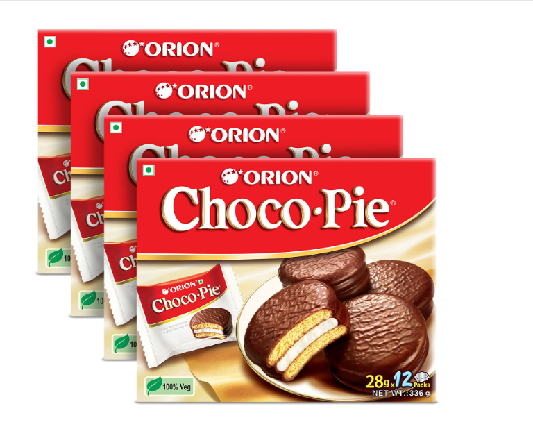 ORION Choco Pie Chocolate Coated Soft Biscuit - Pack of 4(12 Pieces Each Pack)