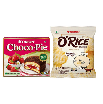 Orion Assorted snacks combo - Pack of 2(O'rice cracker Korean baked snack & Strawberry Chocopie)