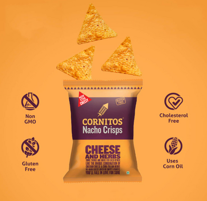 Cornitos Cheese and Herbs Nacho Crisps - 55 Gms Each (Pack of 10)