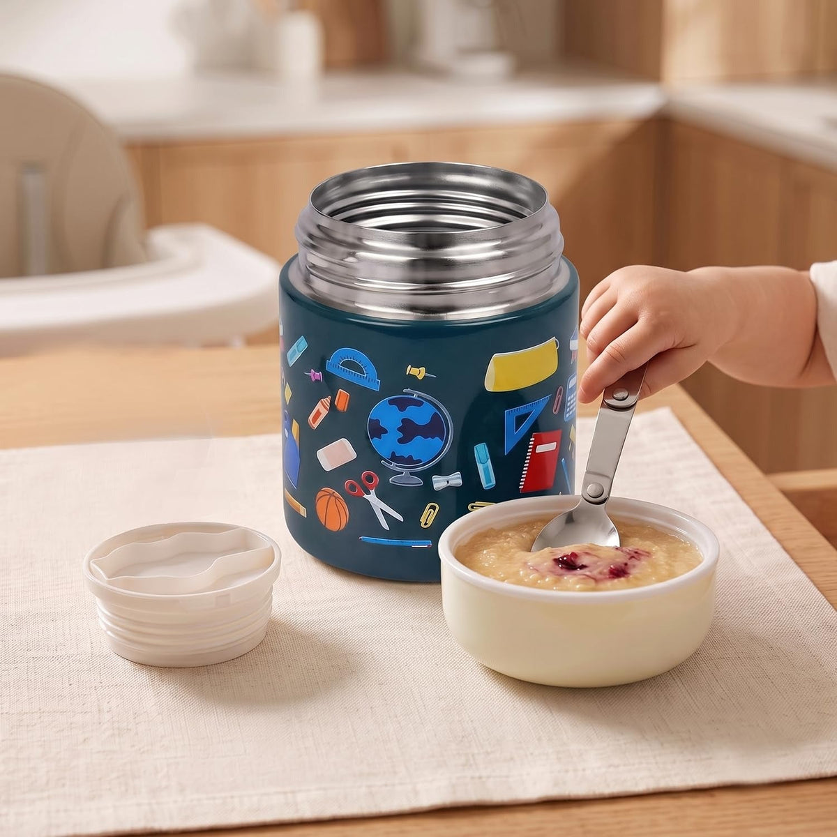 House of Quirk 304 Stainless Steel Baby Feeding Bowl with Spoon- Blue School