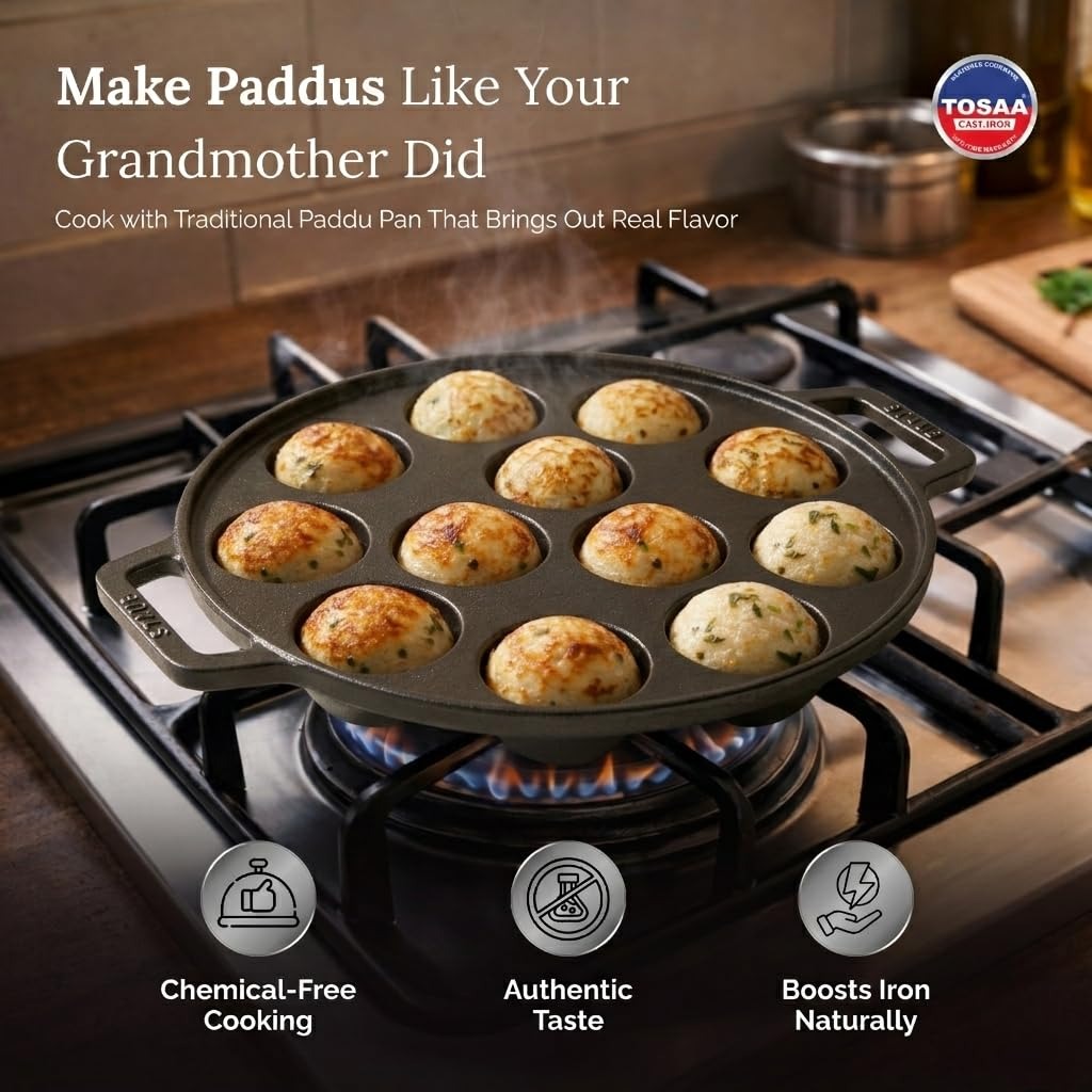 Tosaa Cast Iron Appam Maker 12-Cavity 450ml