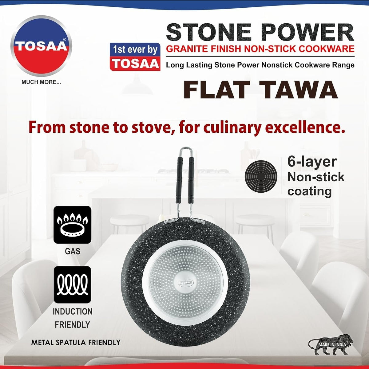 Tosaa Flat Tawa Roti Tawa Dosa Tawa Classic Range Non-Stick Cookware 28.5cm