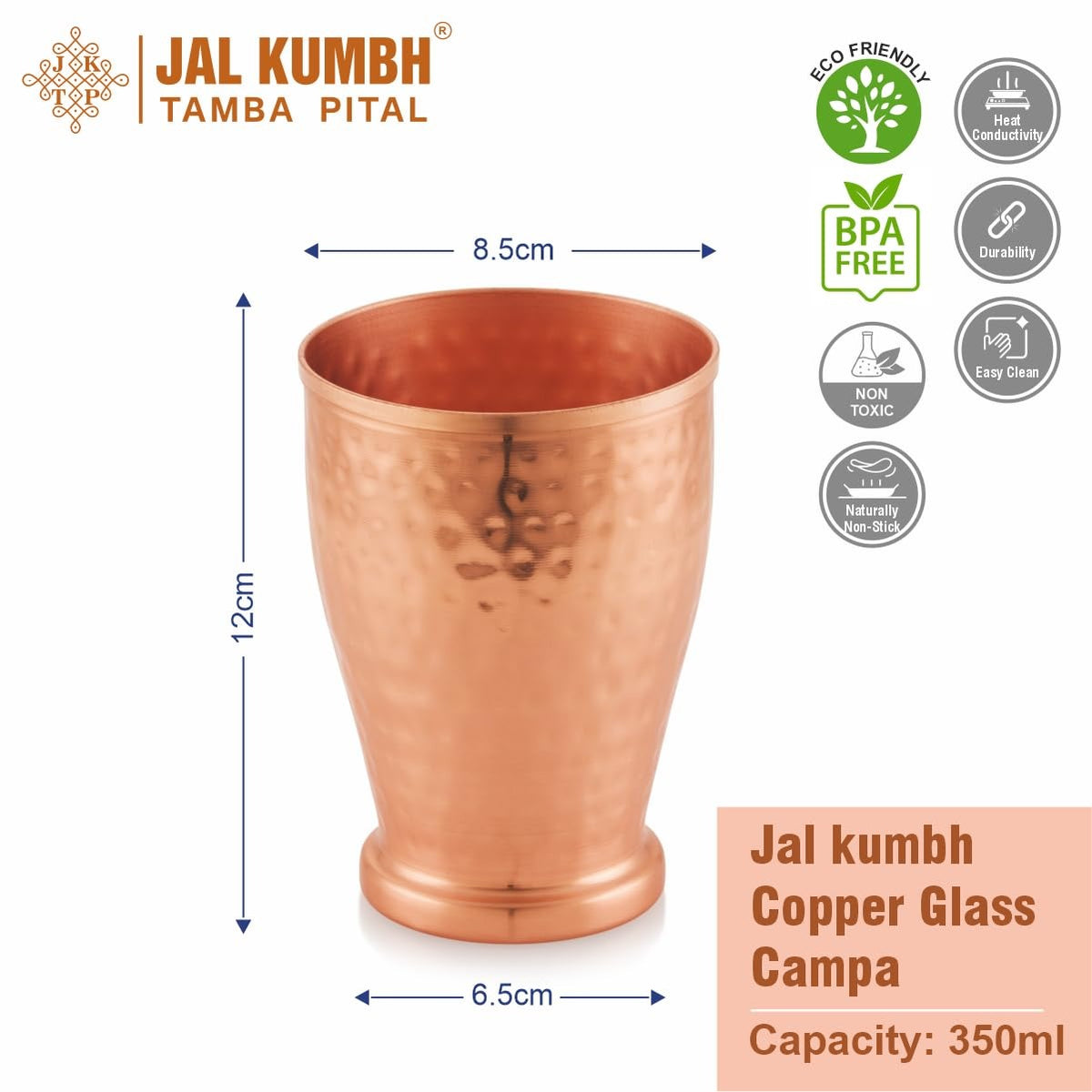 Tosaa Jalkumbh Campa Copper Glass - 350 ml