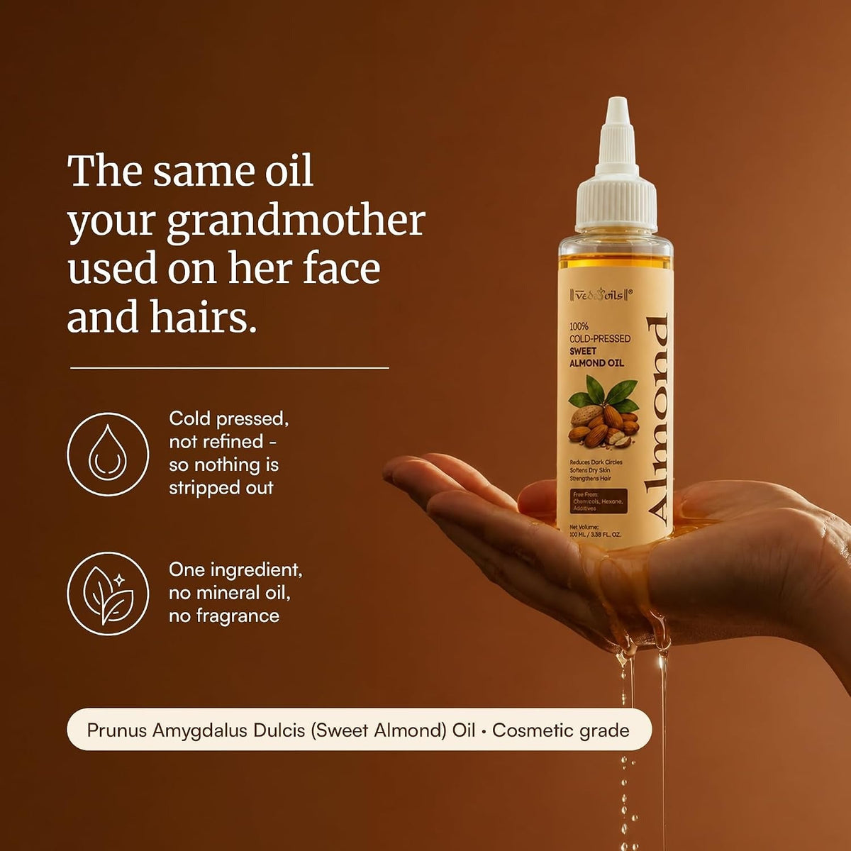 Vedaoils Sweet Almond Oil For Dry , Mature Skin And Hair All Types - 100 ml