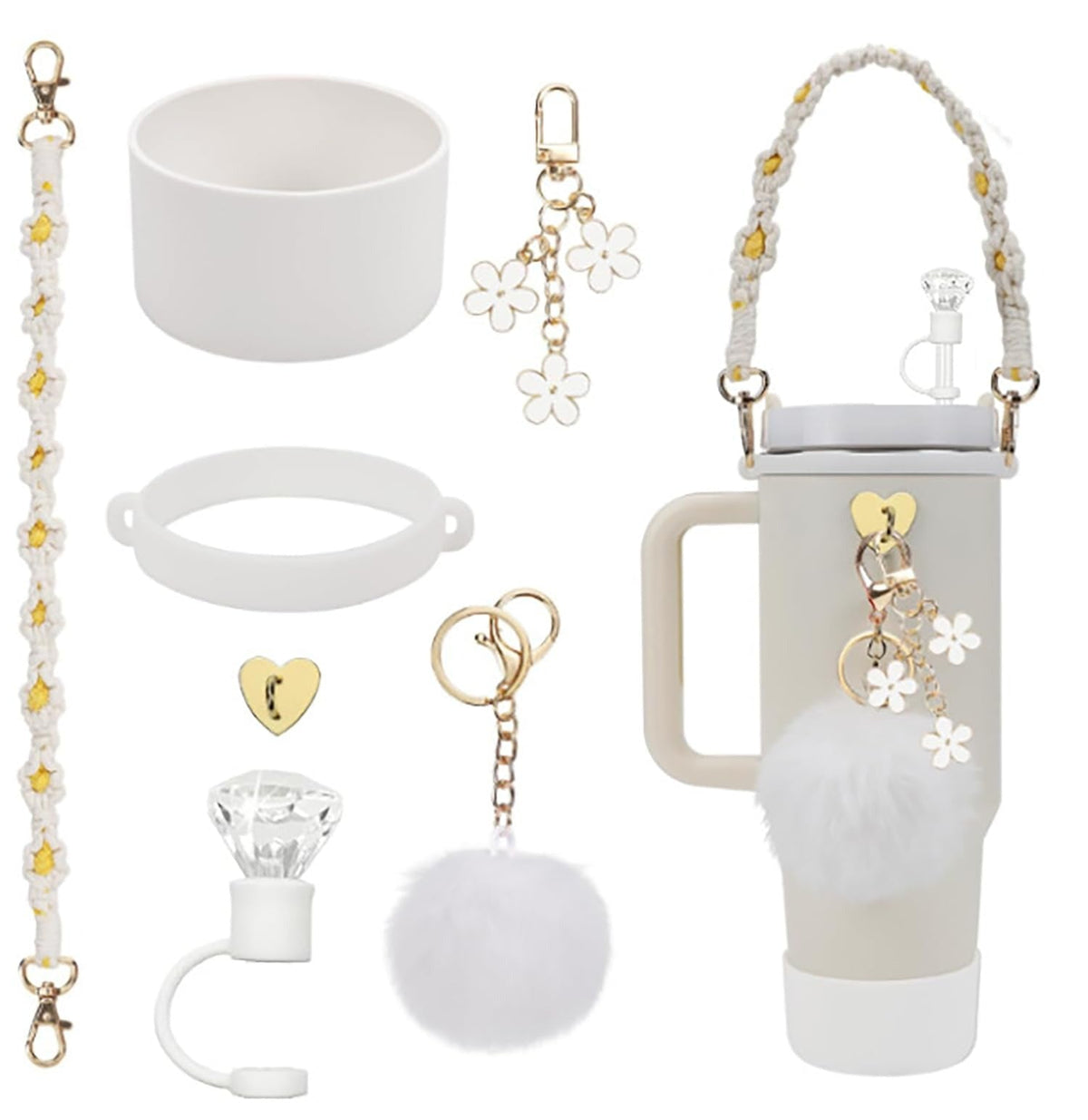 House of Quirk 6 Accessories Set Silicone Straw Cover, Cup Boot, Handle Chain, Handle Strap, Sticker 40oz & 30oz Tumbler