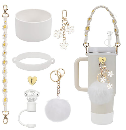 House of Quirk 6 Accessories Set Silicone Straw Cover, Cup Boot, Handle Chain, Handle Strap, Sticker 40oz & 30oz Tumbler