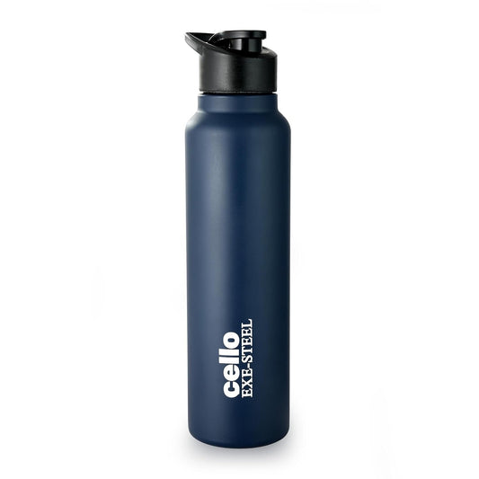 CELLO Crysta Flip Stainless Steel Water Bottle 1000 ml, Navy Blue
