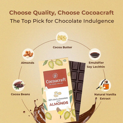 Cocoacraft 52% Mild Dark Chocolate Bar with Almonds - 80 grams