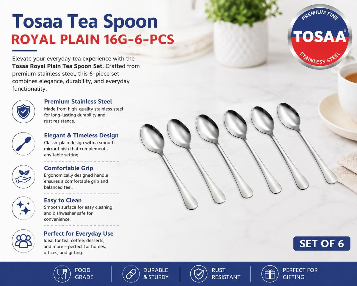 Tosaa Tea Spoon Royal Plain 16G 6-Piece Stainless Steel Spoon Set