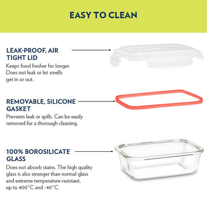 Borosil Colours Blue Rectangle Klip N Store Glass Container 1.52L