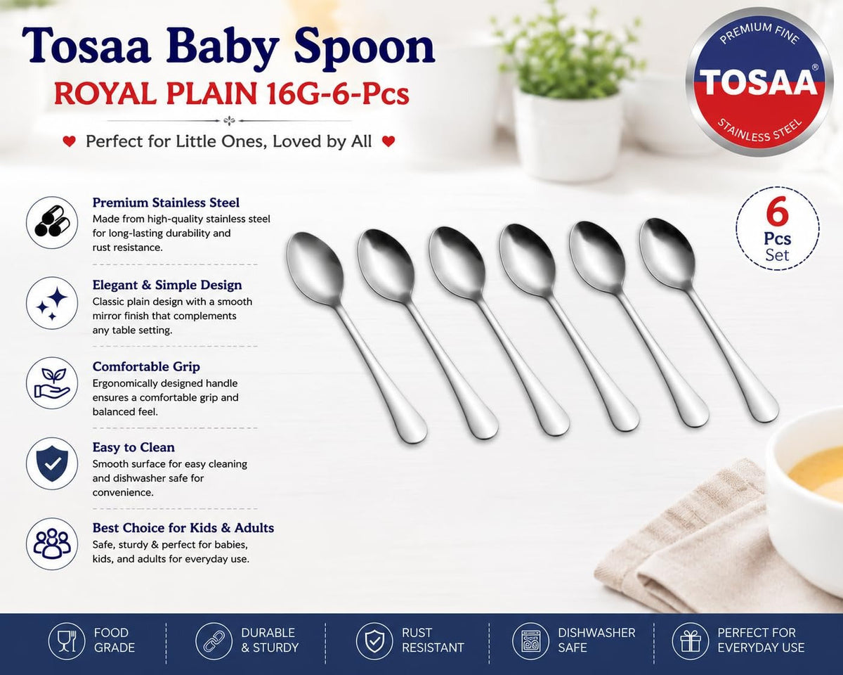 Tosaa Baby Spoon Royal Plain 16G 6-Piece Stainless Steel Spoon Set