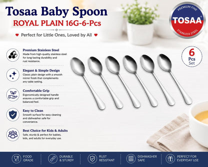 Tosaa Baby Spoon Royal Plain 16G 6-Piece Stainless Steel Spoon Set