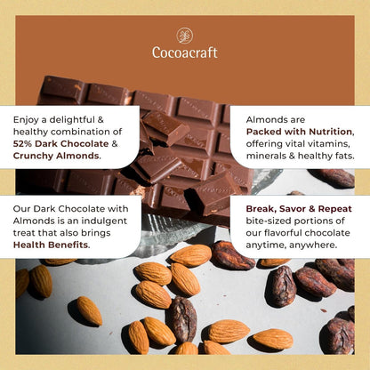 Cocoacraft 52% Mild Dark Chocolate Bar with Almonds - 80 grams