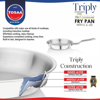 Tosaa SS Tri-Ply Fry Pan with Lid 22cm