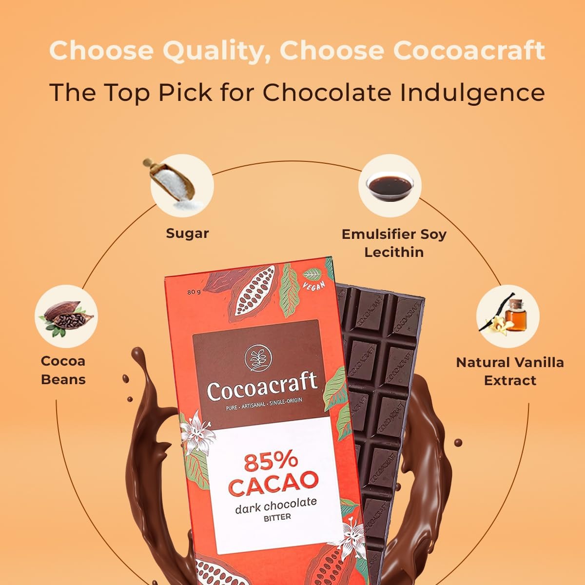 Cocoacraft 85% Dark Chocolate Bar - 80 grams