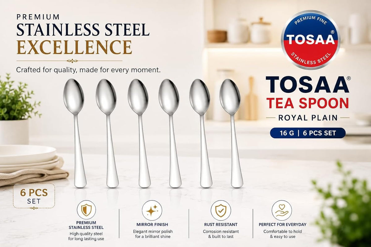 Tosaa Tea Spoon Royal Plain 16G 6-Piece Stainless Steel Spoon Set