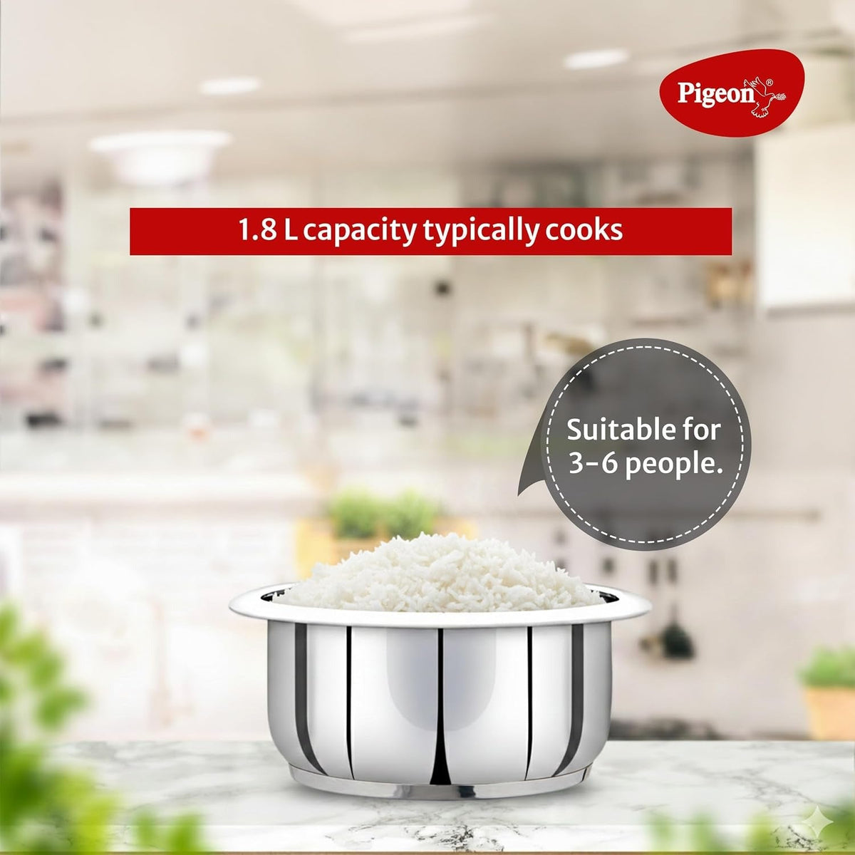 Pigeon Stainless Steel Bowl, 26 cm Diameter, Compatible with 1.8 L Rice Cooker