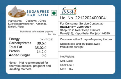 Healthify Sugar Free Kaju Katli - 200g