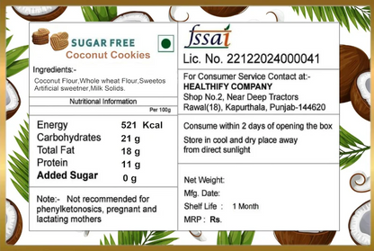 Healtify Sugar Free Coconut Cookies Biscuits - 50 Gm